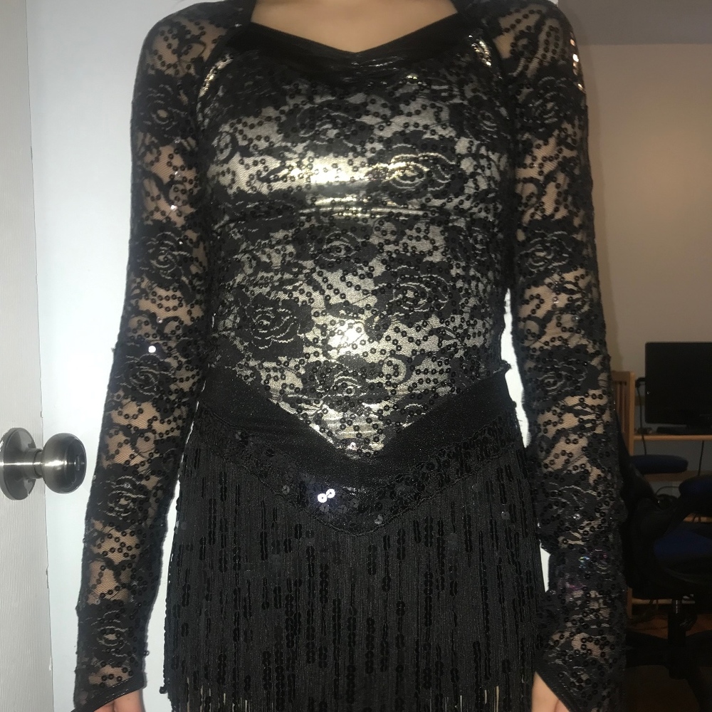 Black Lace Fringe Dance Costume